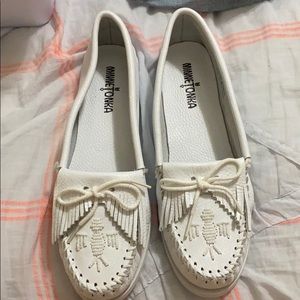 White Minnetonka moccasins